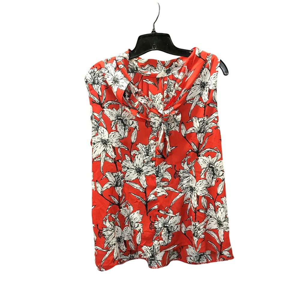 Dunnes Orange White Floral Print Sleeveless Tie‎ at Neckline